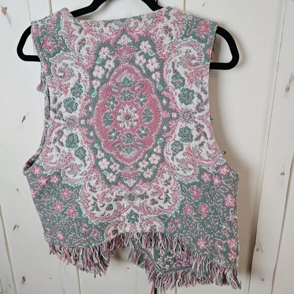 Vintage Boho Tapestry Fringe Vest – Southwestern Festival Style (Fits Like Large - Picture 4 of 6